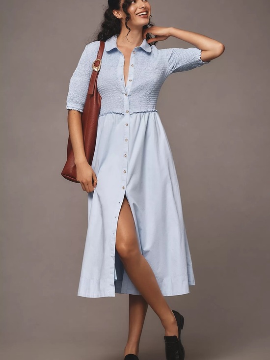 Maeve Dresses & Skirts - Maeve Light Blue smocked Bodice Midi Dress